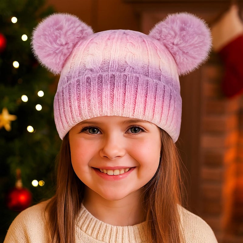 ACTLATI Kids Winter Knitted Beanie Hat Colorful Pompom Ears Ski Hat for Boy Girl(Ages 7-12) - Image 5
